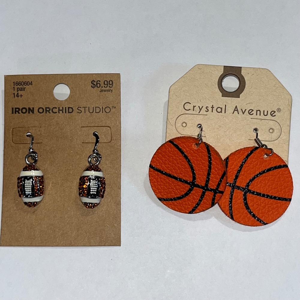 Iron Orchid Crystal Avenue Earrings Sports Theme Football‎ Basketball Jewelry